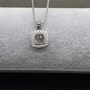 David Yurman sterling silver pendant necklacewithwhitetopaz and pavementdiamonds